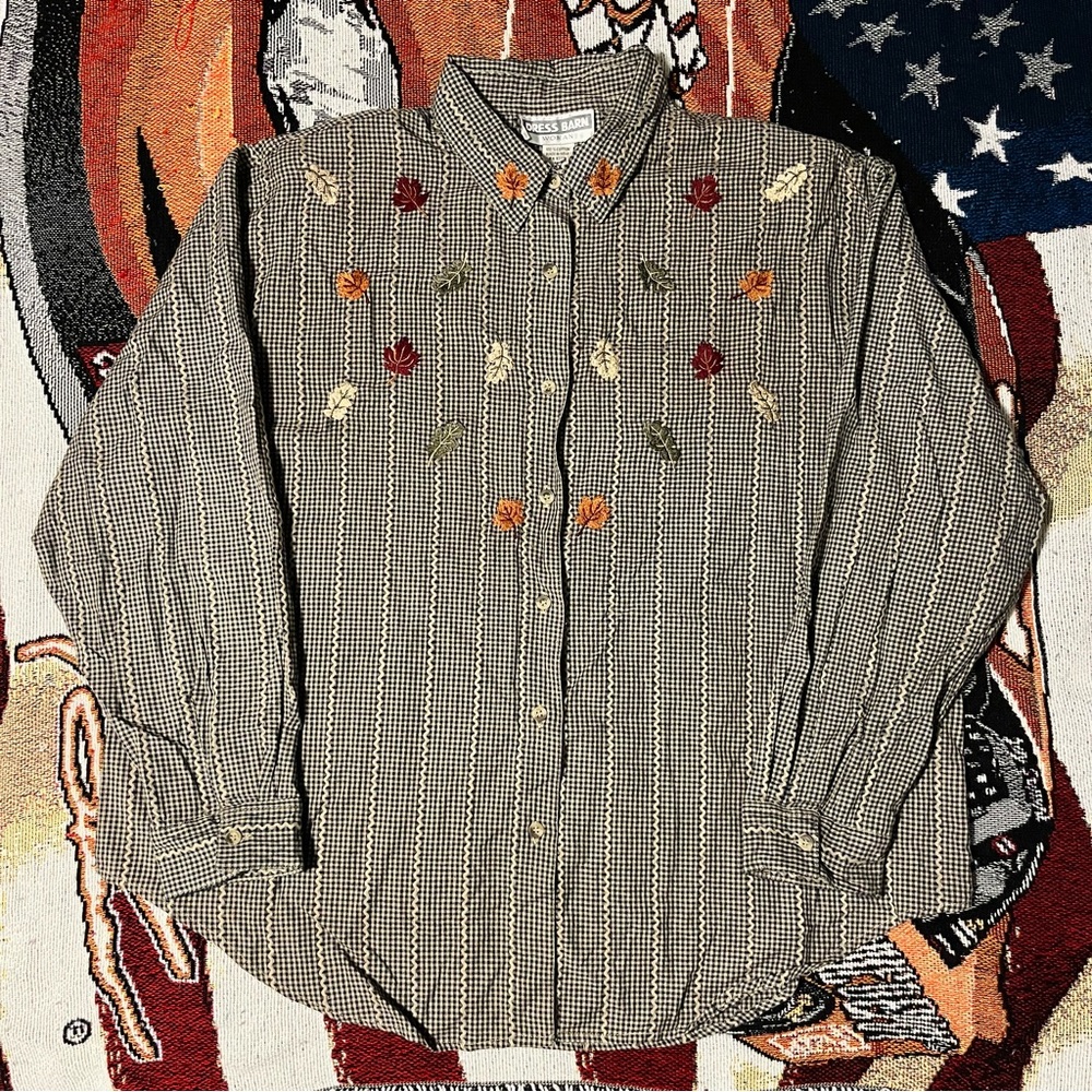 Vintage Dress Barn Embroidered Fall Button Down Shirt (1X)